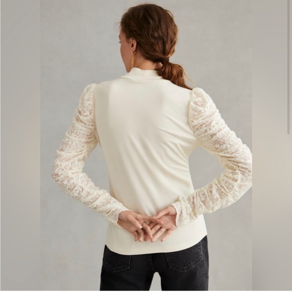 ✨ Anthropologie Ruched-Sleeve Blouse Sz SP - Picture 4 of 6